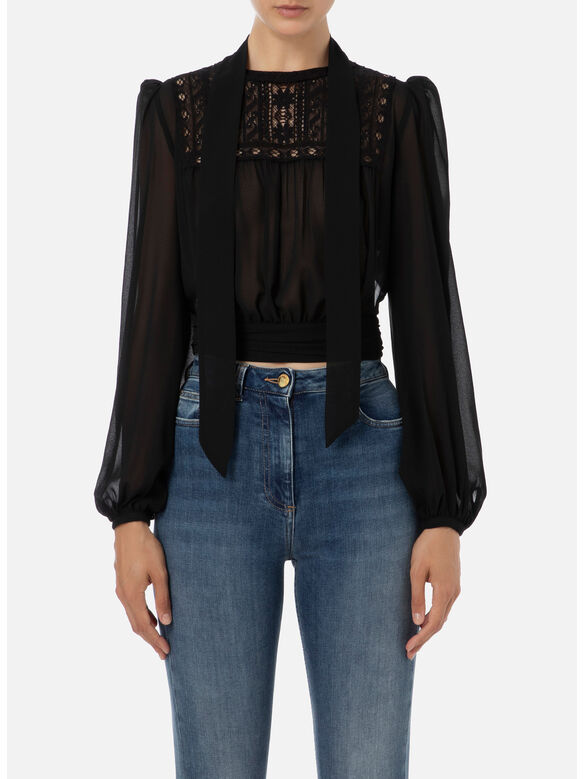 CAMICIA CON PIZZO, 110 NERO, medium