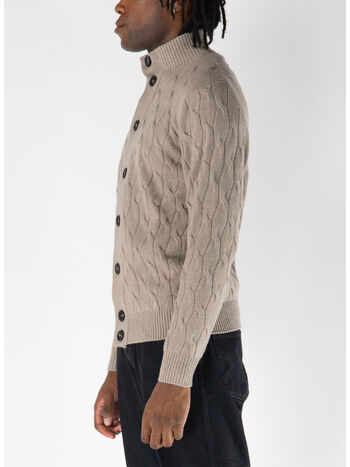 CARDIGAN IN TRECCIA CON COLLO ALTO, 910 ARGENTO-AZTECO, small