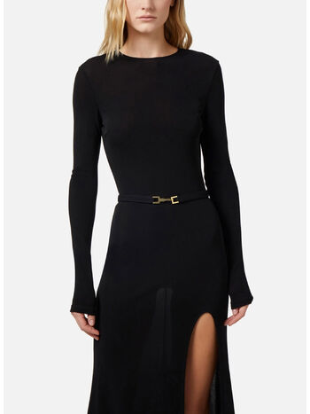 ABITO MIDI IN JERSEY CON CINTURA, 110 NERO, small