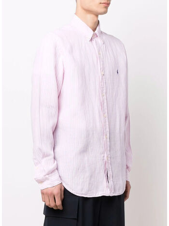 CAMICIA A RIGHE IN LINO, PINK/WHITE, small
