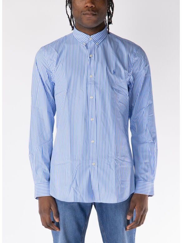 CAMICIA A RIGHE CON LOGO RICAMATO, CANVAS BLUE/WHITE, medium