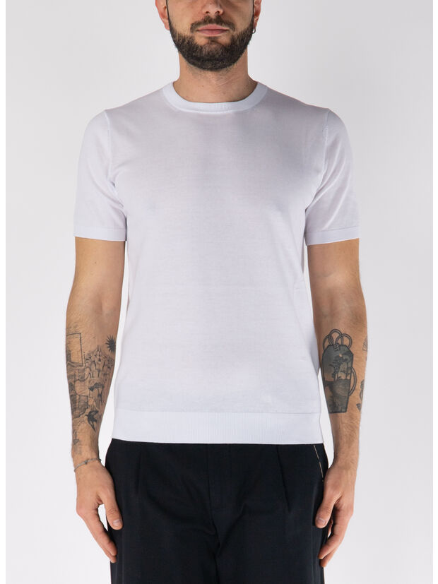 T-SHIRT GIROCOLLO A MANICHE CORTE, 01 BIANCO, large
