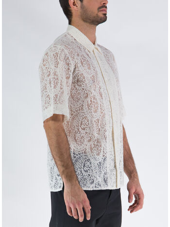 CAMICIA IN PIZZO COTONE E POLIESTERE, 02 WHITE, small