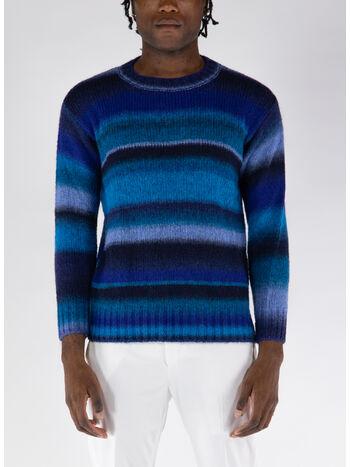 MAGLIONE GIROCOLLO RIGATO, 08 BLU, small