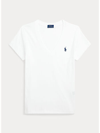 T-SHIRT IN JERSEY CON SCOLLO A V, WHITE, small