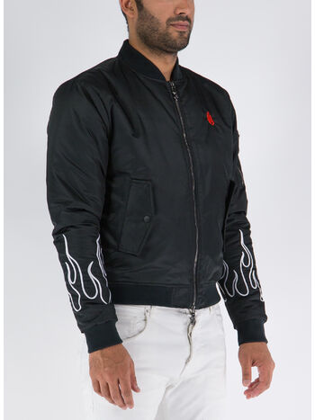 GIACCA BOMBER WITH WHITE EMBROIDERY FLAMES, BLACK WHITE, small