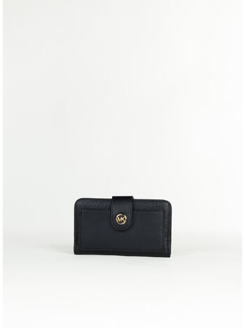 PORTAFOGLIO IN PELLE CON LOGO, 001 BLACK, small
