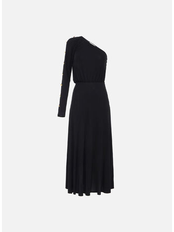ABITO MIDI MONOSPALLA CON BOTTONI, 110 NERO, small