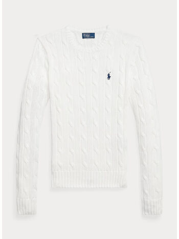 MAGLIONE A GIROCOLLO IN COTONE A TRECCE, WHITE, small