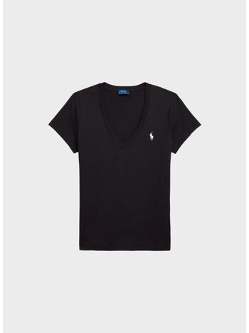 T-SHIRT CON SCOLLO A V, POLO BLACK, small