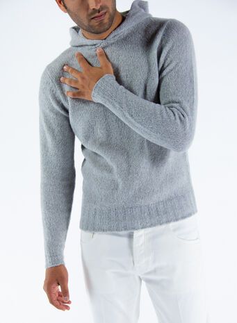 MAGLIONE CON CAPPUCCIO, 900GRIGIO, small