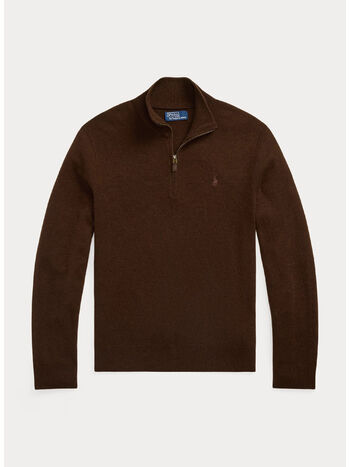 MAGLIONE MEZZA ZIP CON LOGO RICAMATO, CACAO BROWN HEATHER, small