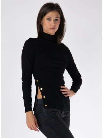 MAGLIONE CON BOTTONI DECORATIVI, 110 NERO, small