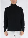 MAGLIONE DOLCEVITA CON LOGO CURVO, 1001 BLACK WHIT, thumb