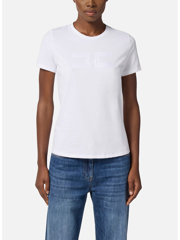 T-SHIRT IN JERSEY DI COTONE, 270 GESSO, medium