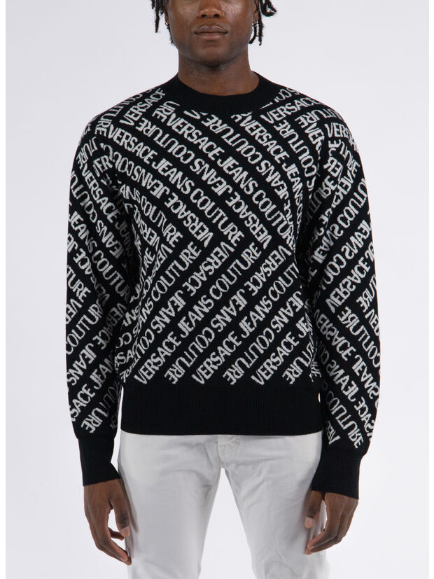 MAGLIONE CON LOGO MONOGRAMMA ALL OVER, A0E BLACK/WHITE, large