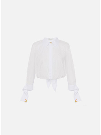 CAMICIA CON STRASS E NODO, 100 BIANCO, small