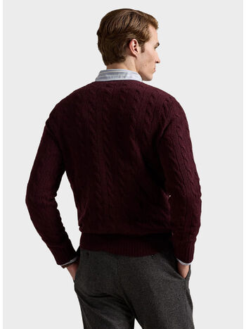 MAGLIONE GIROCOLLO IN MAGLIA TRECCIATO, AGED WINE HEATHER, small