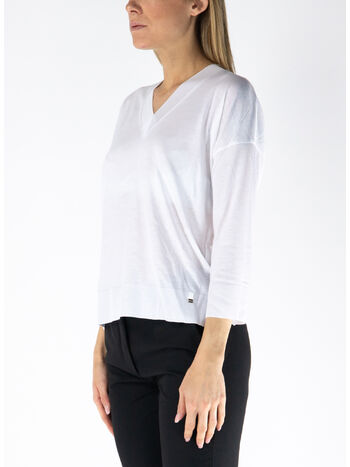MAGLIONE CON SCOLLO A V, 1000 BIANCO, small