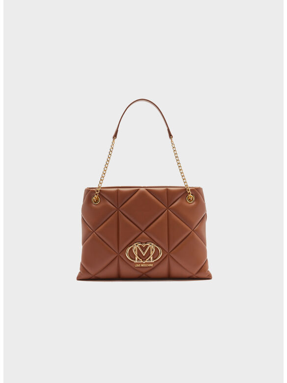 BORSA A SPALLA TRAPUNTATO CON MAXI LOGO, 312 CASTAGNA, medium