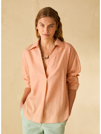 BLUSA IN VOILE DI COTONE, 001 SALMONE, small