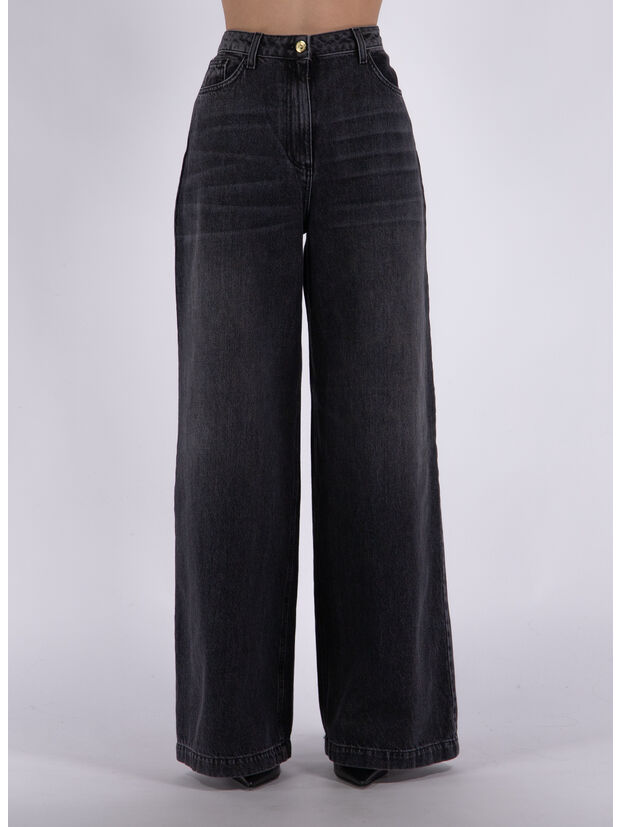 JEANS PALAZZO CON RICAMO IN VELLUTO, , large
