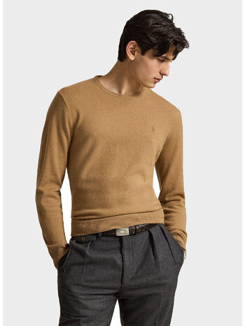 MAGLIONE GIROCOLLO, CROUTON TAN HEATHER, small