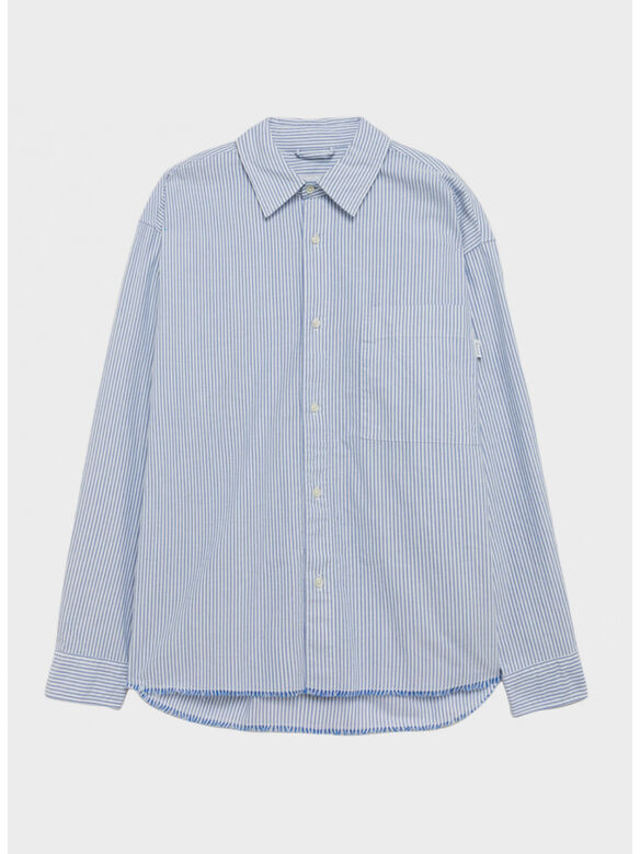 CAMICIA OXFORD DROPPED RAW EDGE IN COTONE CON MOTIVO STRIPE, C0153 WHITE/BLUE, medium
