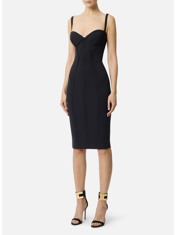 ABITO IN CR&Ecirc;PE LEGGERO CON TESSUTO A TAGLIO VIVO, 110 NERO, medium