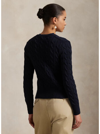 CARDIGAN A GIROCOLLO IN COTONE A TRECCE, HUNTER NAVY, small