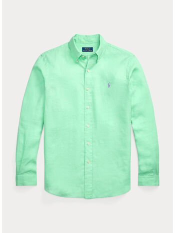 CAMICIA IN LINO CON LOGO RICAMATO, AQUA VERDE, small