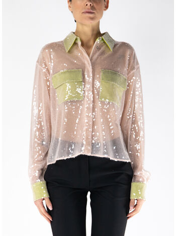 CAMICIA A MANICHE LUNGHE CON PAILLETTES, 4206 ROSA, small