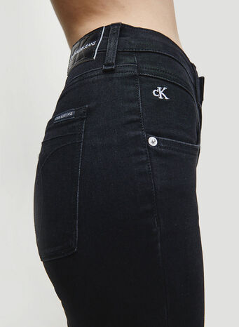 JEANS SUPER SKINNY STRETTI ALLA CAVIGLIA A VITA ALTA, 1BYAB045WASHEDBLACKY, small