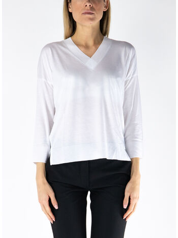 MAGLIONE CON SCOLLO A V, 1000 BIANCO, small
