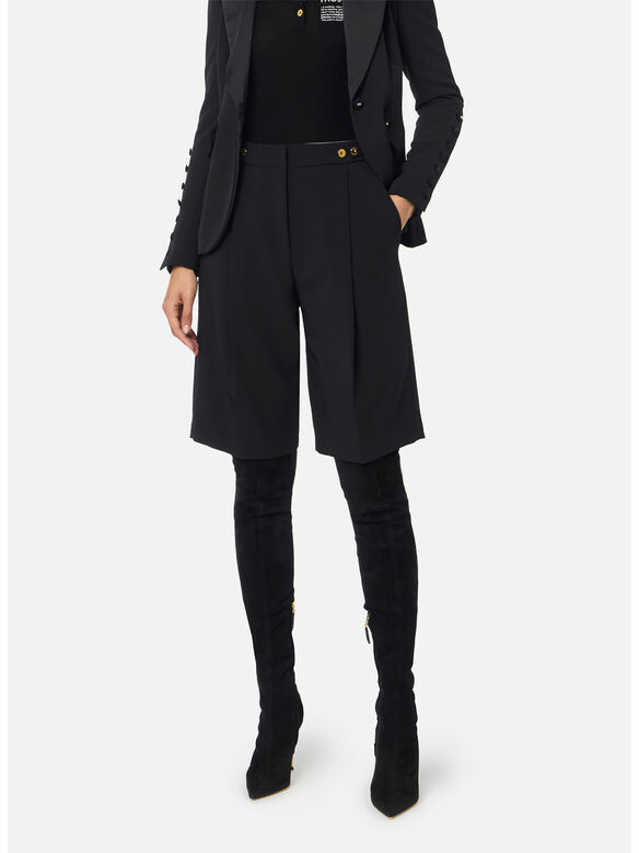 SHORT IN CRÊPE CON ACCESSORIO GIOIELLO, 110 NERO, medium