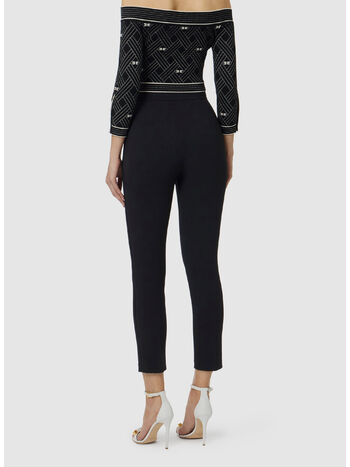 PANTALONE IN DOPPIO CR&Ecirc;PE STRETCH CON LOGO RICAMATO, 110 NERO, small