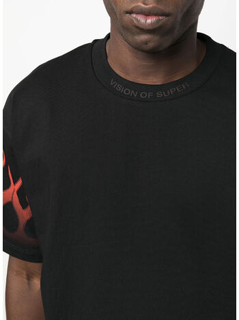 T-SHIRT WITH RED FLAMES, BLACK, small