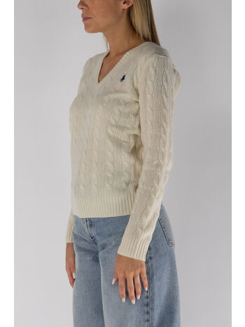 MAGLIONE KIMBERLY CON SCOLLO A V, CREAM, small