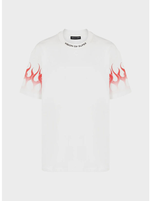 T-SHIRT WITH RED FLAMES, WHITE, large