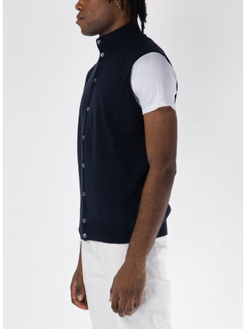 GILET CON COLLO A V, 891 BLU NOTTE, small