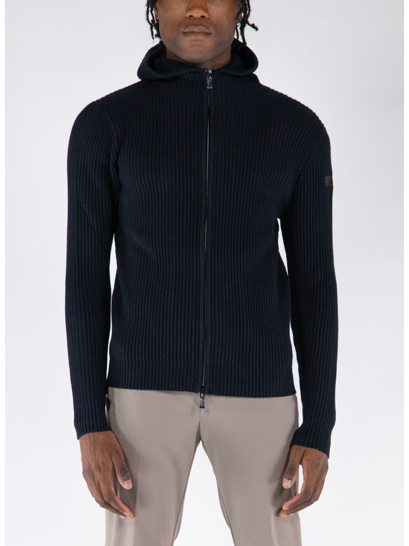MAGLIONE CON CAPPUCCIO ZIP, 60 BLUE BLACK, medium