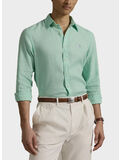 CAMICIA IN LINO CON LOGO RICAMATO, AQUA VERDE, thumb