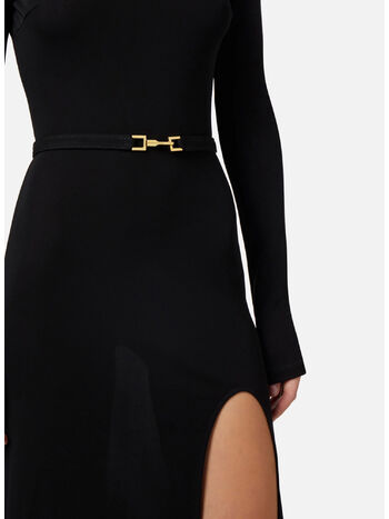 ABITO MIDI IN JERSEY CON CINTURA, 110 NERO, small