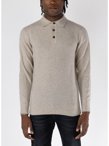 MAGLIONE CON COLLO A POLO, 031 AVORIO, small