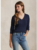 MAGLIONE IN COTONE A TRECCE CON SCOLLO A V, HUNTER NAVY, thumb