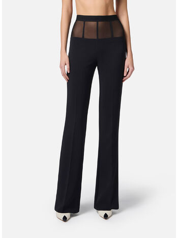 PANTALONE IN CRÊPE CON BASCHINA IN TULLE, 110 NERO, small