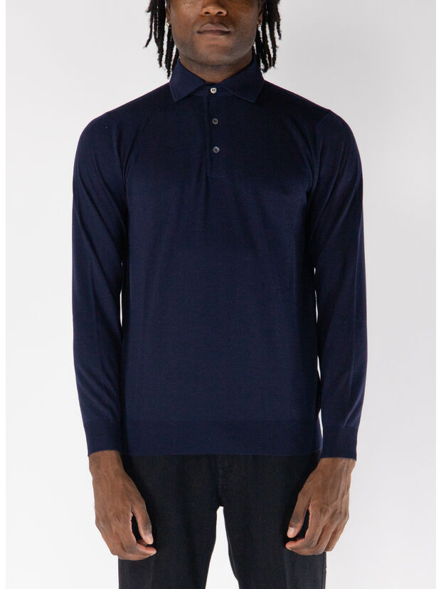 POLO A MANICHE LUNGHE, 880 INDACO, large