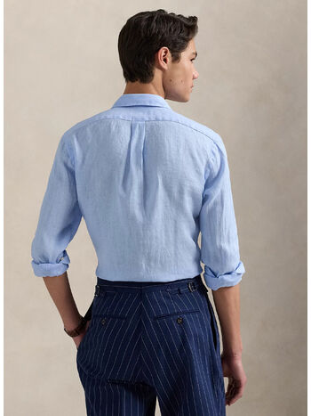 CAMICIA IN LINO CON LOGO RICAMATO, OFFICE BLUE, small