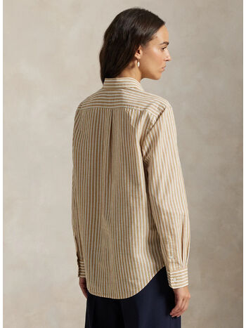 CAMICIA IN COTONE E LINO CLASSIC-FIT, CLASSIC CAMEL/WHITE, small