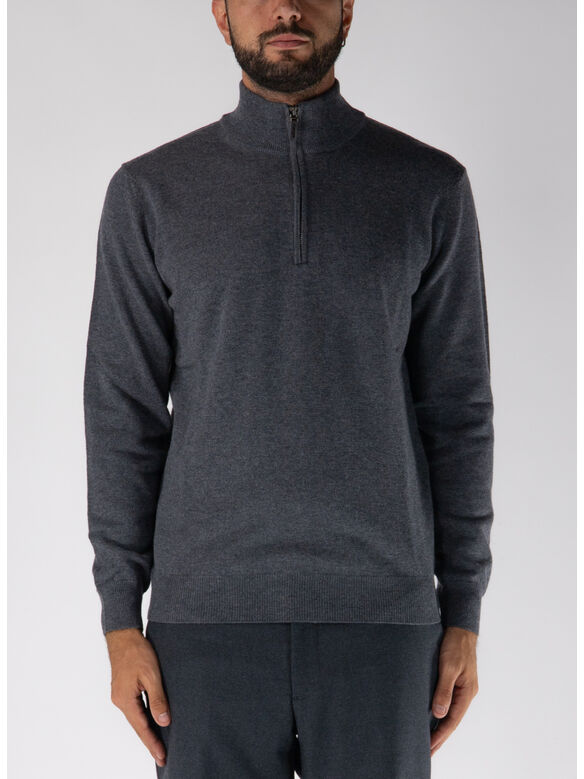 MAGLIONE A COLLO ALTO CON MEZZA ZIP, W6K5.00032 FUMO, medium